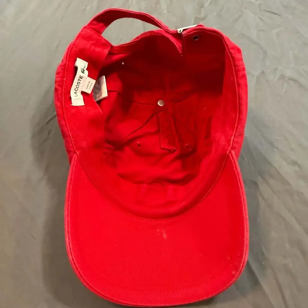 Lacoste RK4863 Red Small Croc Logo Cotton Dad Hat Cap Adjustable One Size